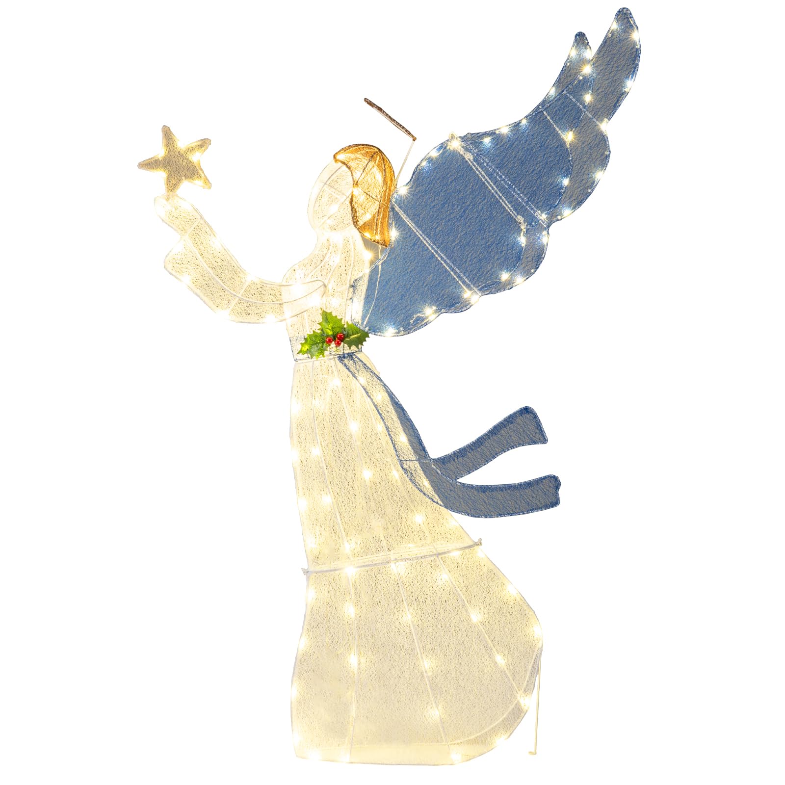 Tangkula 5 FT Christmas Lighted Angel Decoration for Home Lawn Yard Garden